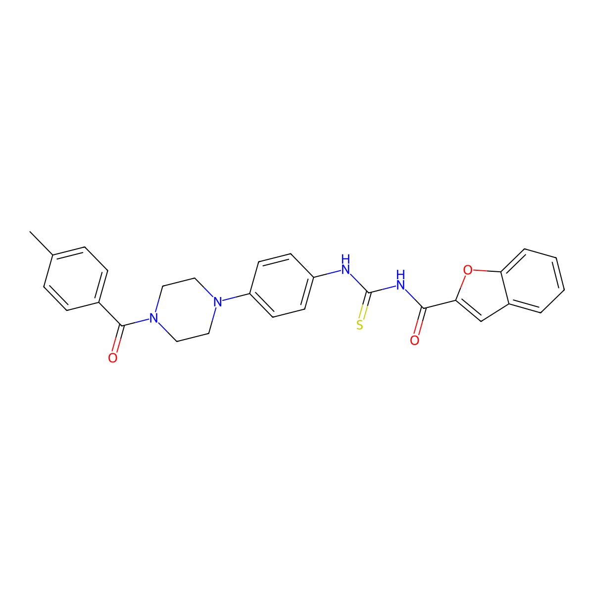 N-[[4-[4-(4-methylbenzoyl)piperazin-1-yl]phenyl]carbamothioyl]-1-benzofuran-2-carboxamide molecular structure, CAS 642419-83-8