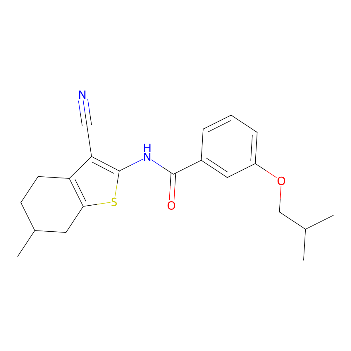 N-(3-cyano-6-methyl-4,5,6,7-tetrahydro-1-benzothiophen-2-yl)-3-(2-methylpropoxy)benzamide molecular structure, CAS 642421-12-3