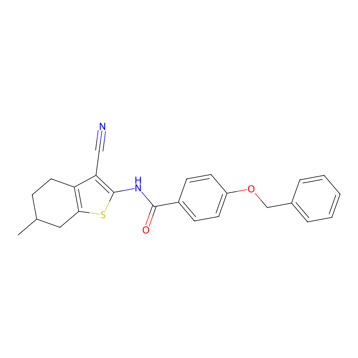 N-(3-cyano-6-methyl-4,5,6,7-tetrahydro-1-benzothiophen-2-yl)-4-phenylmethoxybenzamide molecular structure, CAS 642421-14-5