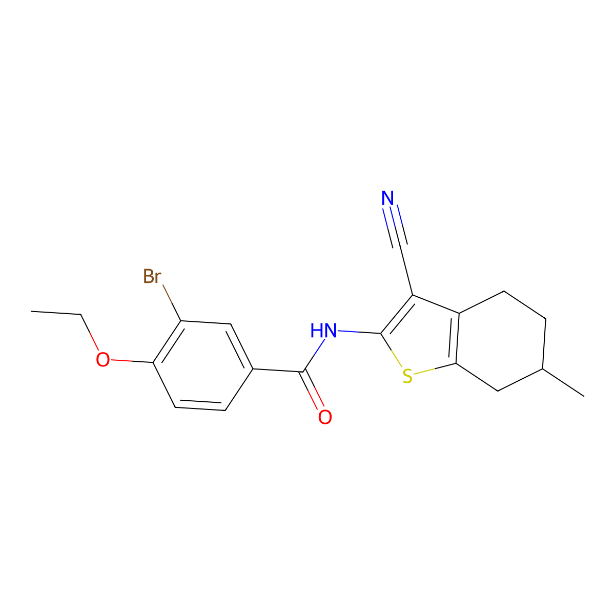 3-bromo-N-(3-cyano-6-methyl-4,5,6,7-tetrahydro-1-benzothiophen-2-yl)-4-ethoxybenzamide molecular structure, CAS 642421-20-3