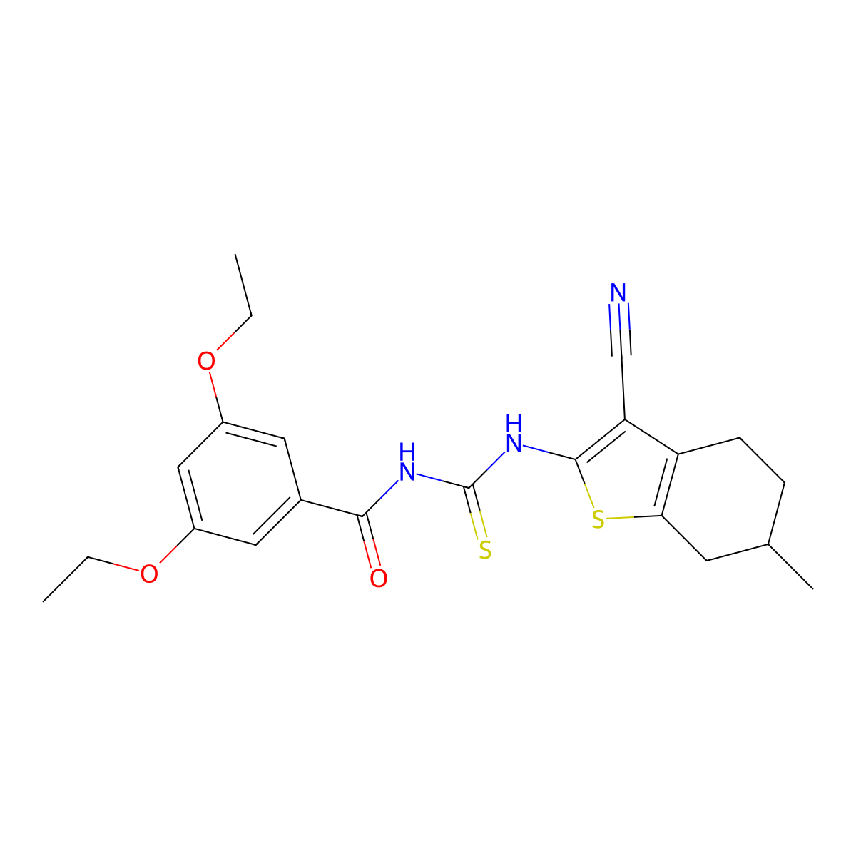 N-[(3-cyano-6-methyl-4,5,6,7-tetrahydro-1-benzothiophen-2-yl)carbamothioyl]-3,5-diethoxybenzamide molecular structure, CAS 642422-69-3
