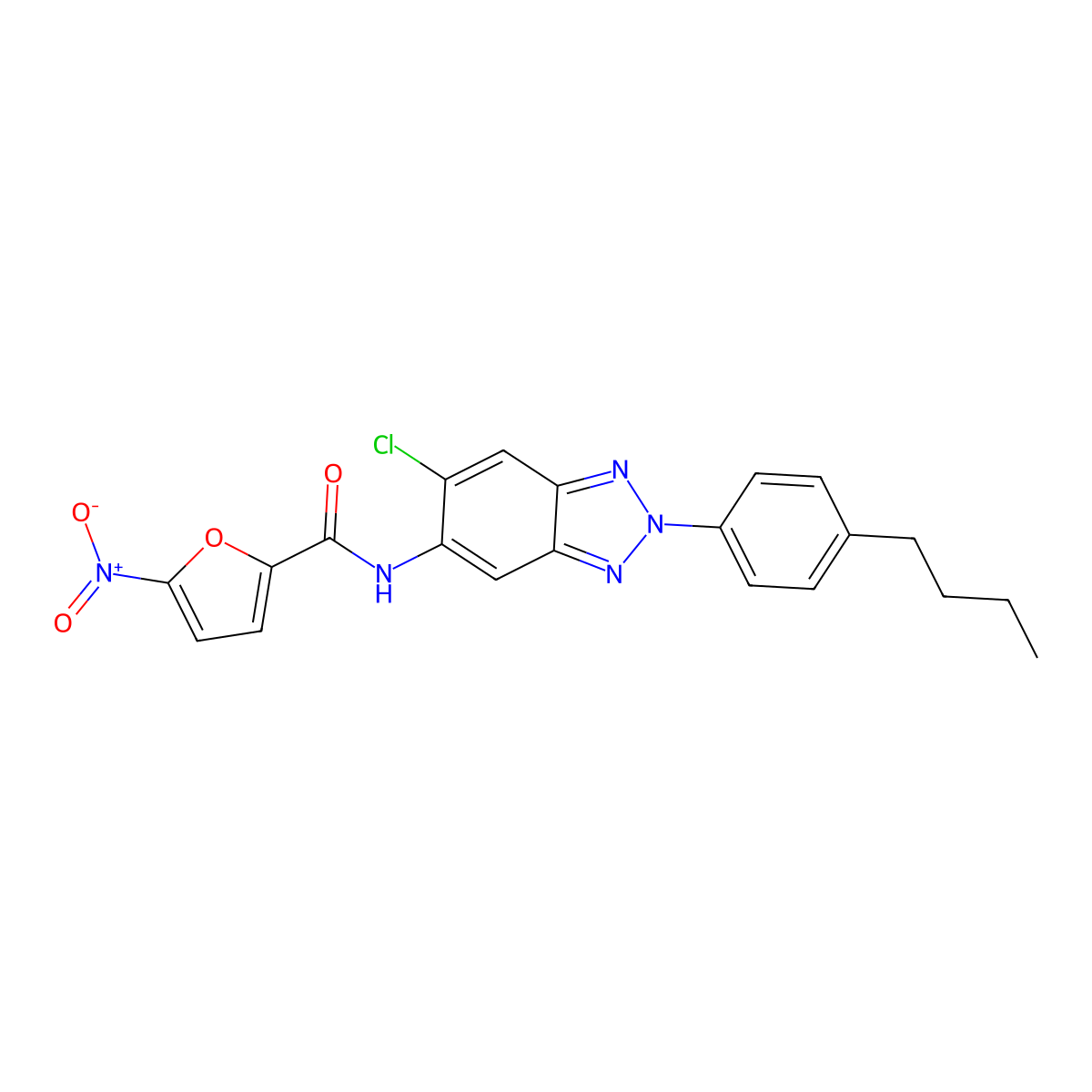 N-[2-(4-butylphenyl)-6-chlorobenzotriazol-5-yl]-5-nitrofuran-2-carboxamide molecular structure, CAS 642425-35-2