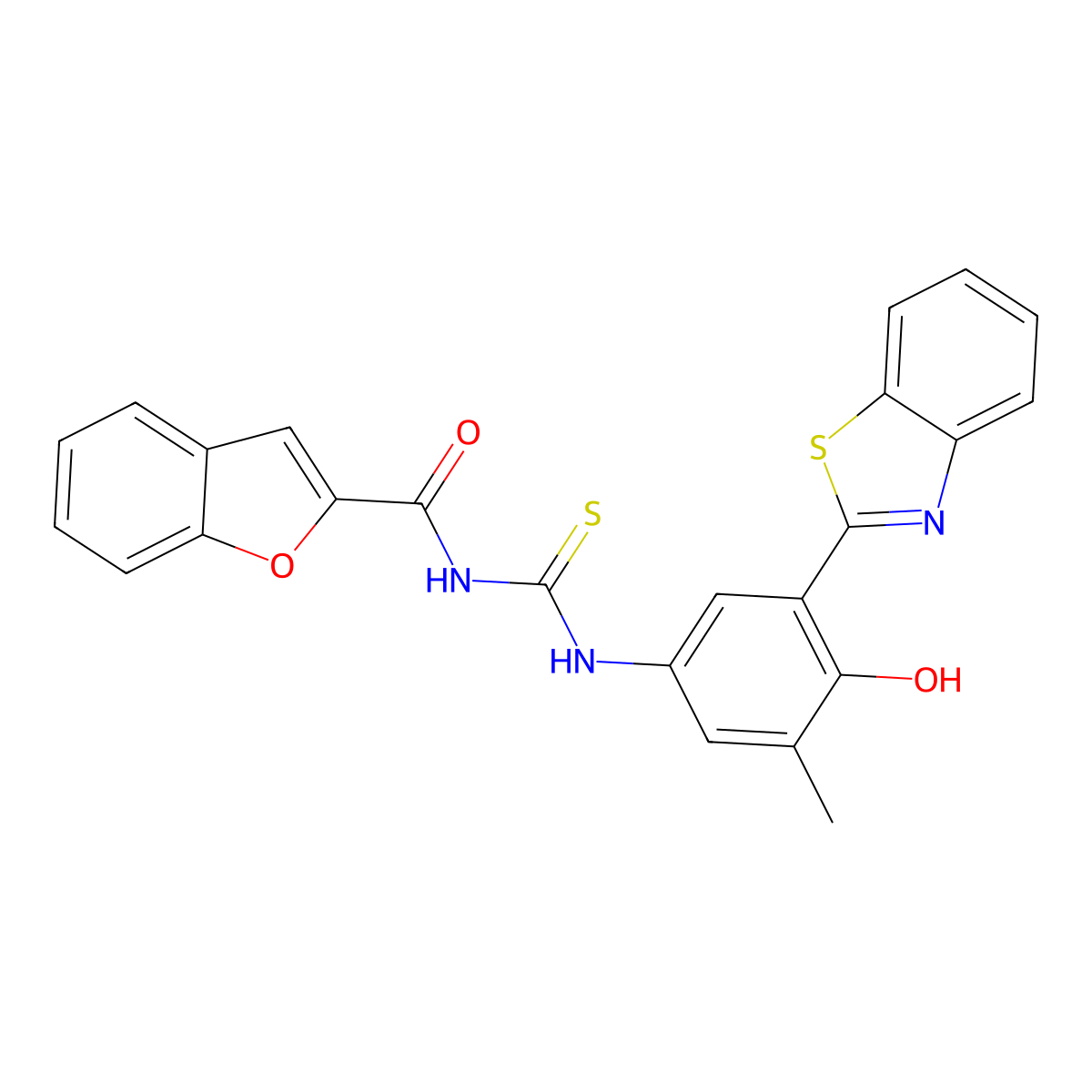 N-{[3-(1,3-benzothiazol-2-yl)-4-hydroxy-5-methylphenyl]carbamothioyl}-1-benzofuran-2-carboxamide molecular structure, CAS 642425-57-8