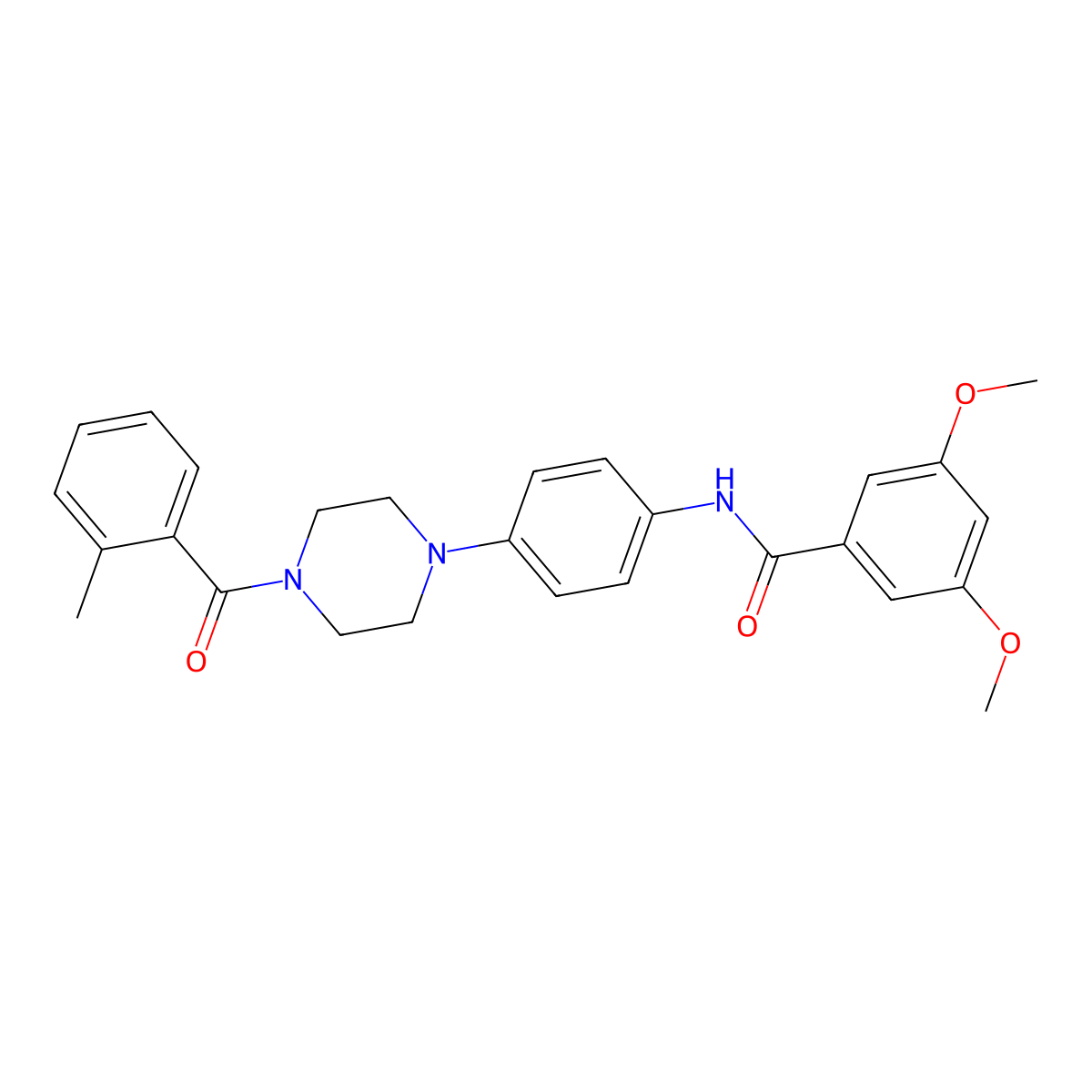 3,5-dimethoxy-N-[4-[4-(2-methylbenzoyl)piperazin-1-yl]phenyl]benzamide molecular structure, CAS 642426-28-6