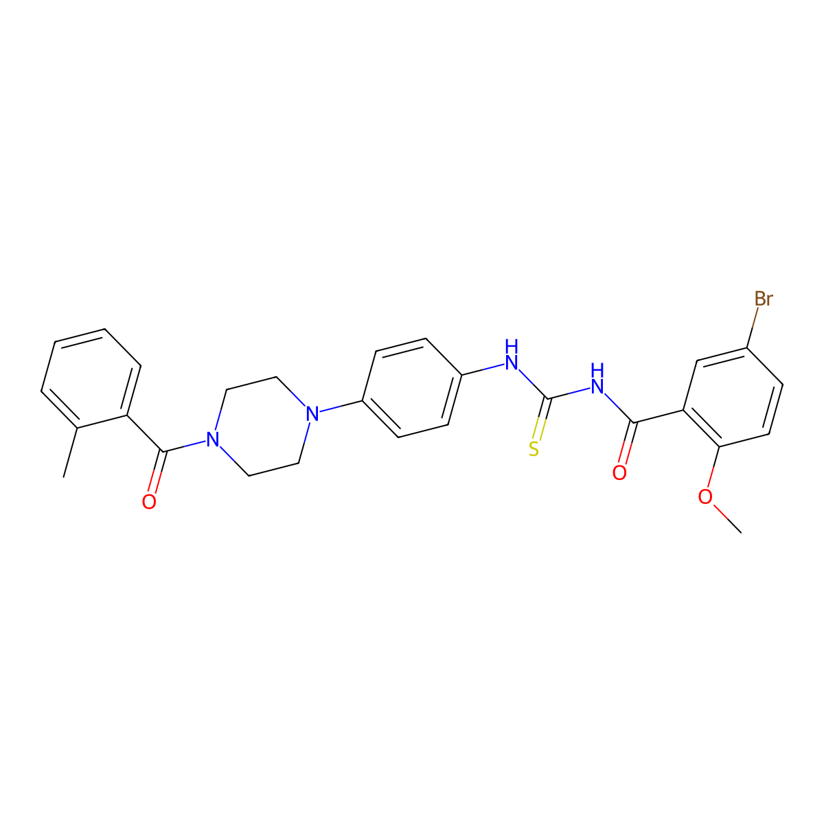 5-bromo-2-methoxy-N-[[4-[4-(2-methylbenzoyl)piperazin-1-yl]phenyl]carbamothioyl]benzamide molecular structure, CAS 642428-63-5