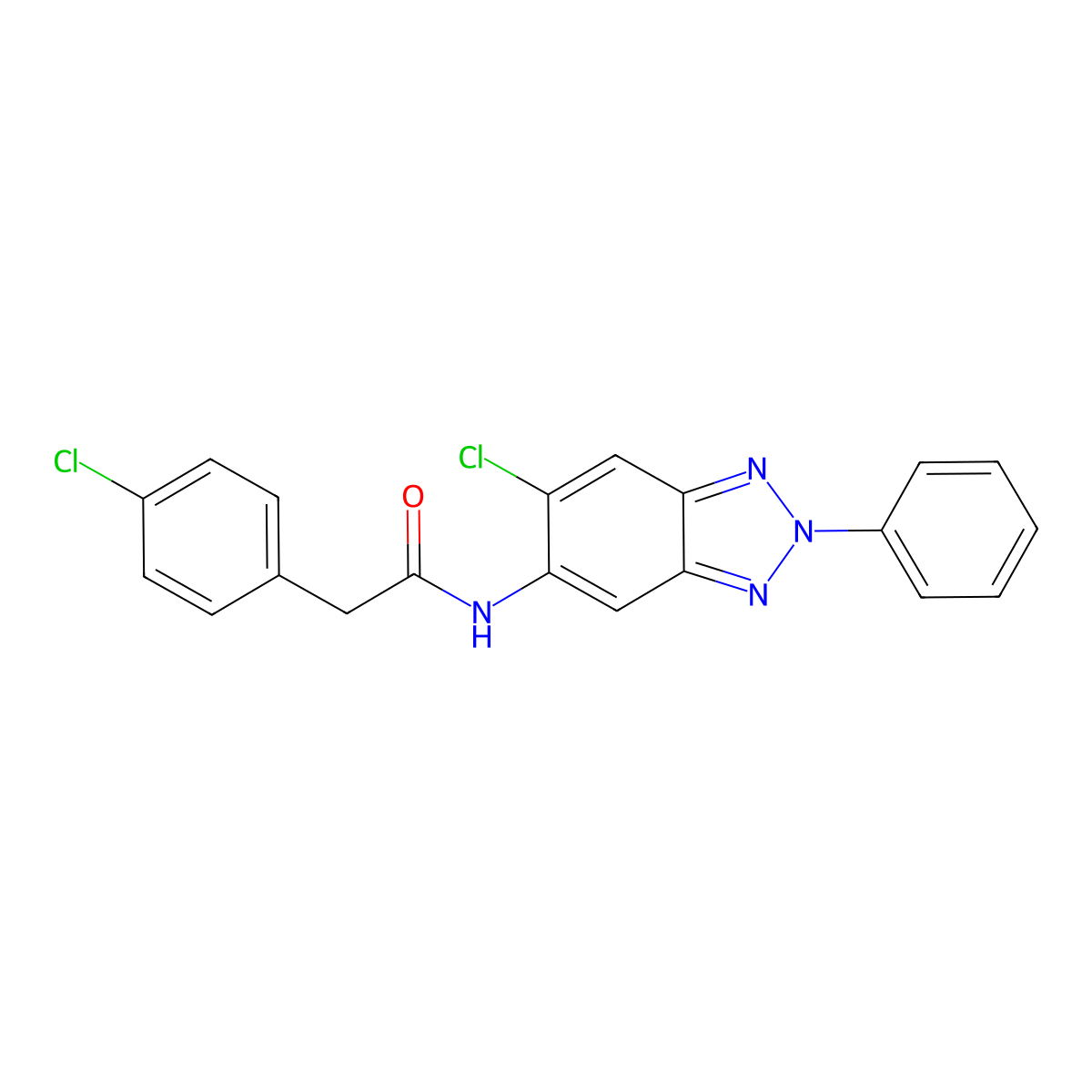 2-(4-chlorophenyl)-N-(6-chloro-2-phenylbenzotriazol-5-yl)acetamide molecular structure, CAS 642429-77-4