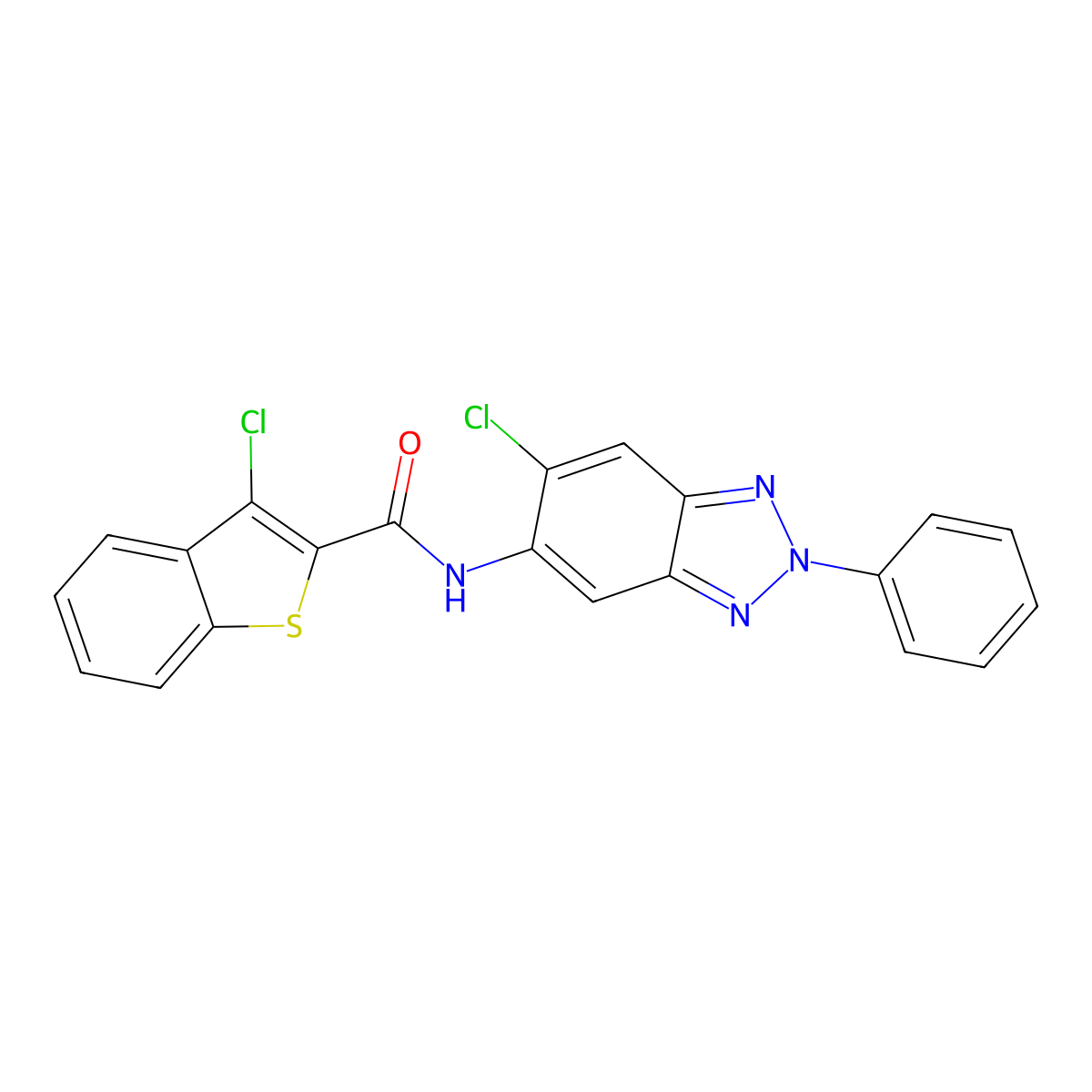 3-chloro-N-(6-chloro-2-phenylbenzotriazol-5-yl)-1-benzothiophene-2-carboxamide molecular structure, CAS 642429-81-0