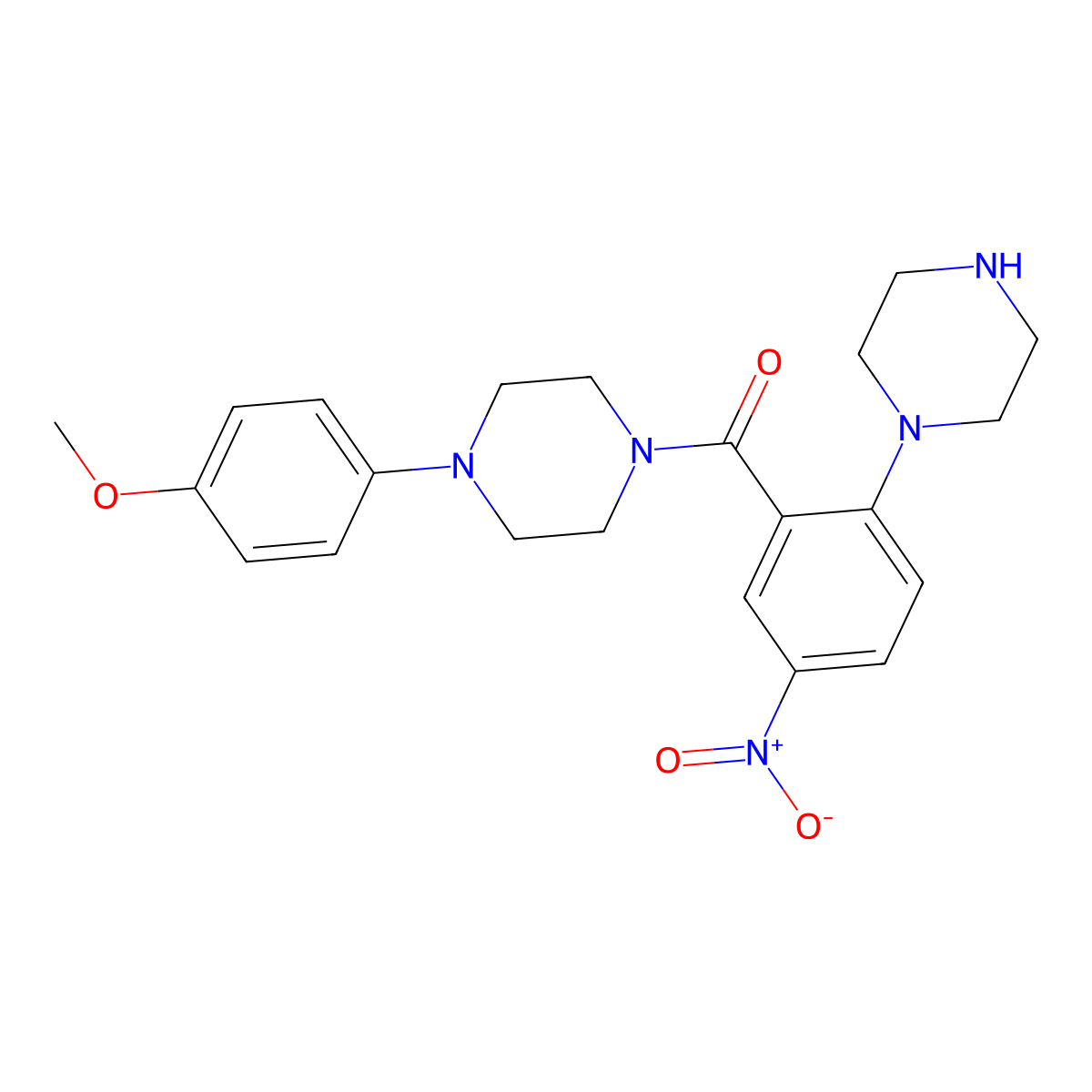 [4-(4-Methoxyphenyl)piperazin-1-yl]-(5-nitro-2-piperazin-1-ylphenyl)methanone molecular structure, CAS 642429-86-5