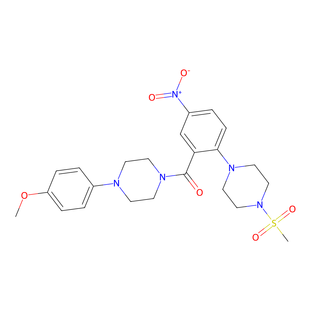 [4-(4-Methoxyphenyl)piperazin-1-yl]-[2-(4-methylsulfonylpiperazin-1-yl)-5-nitrophenyl]methanone molecular structure, CAS 642430-04-4