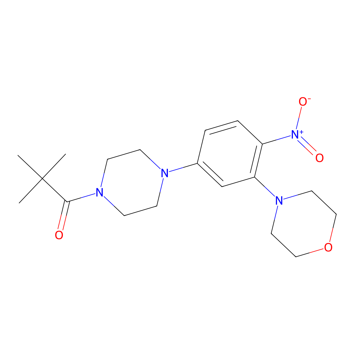 2,2-Dimethyl-1-[4-(3-morpholin-4-yl-4-nitrophenyl)piperazin-1-yl]propan-1-one molecular structure, CAS 642430-12-4