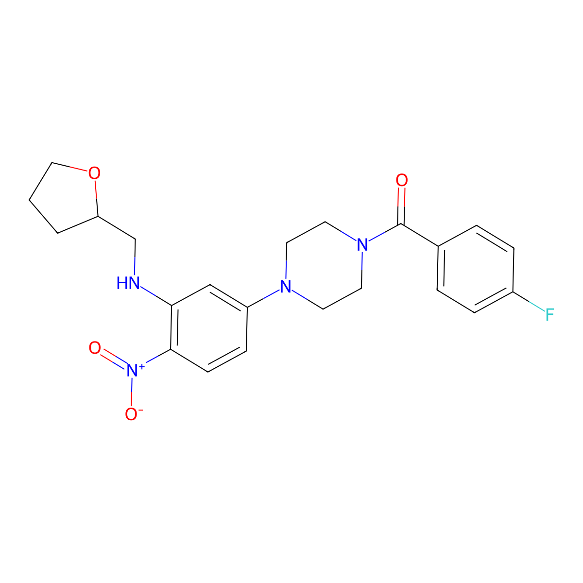 (4-Fluorophenyl)-[4-[4-nitro-3-(oxolan-2-ylmethylamino)phenyl]piperazin-1-yl]methanone molecular structure, CAS 642430-24-8