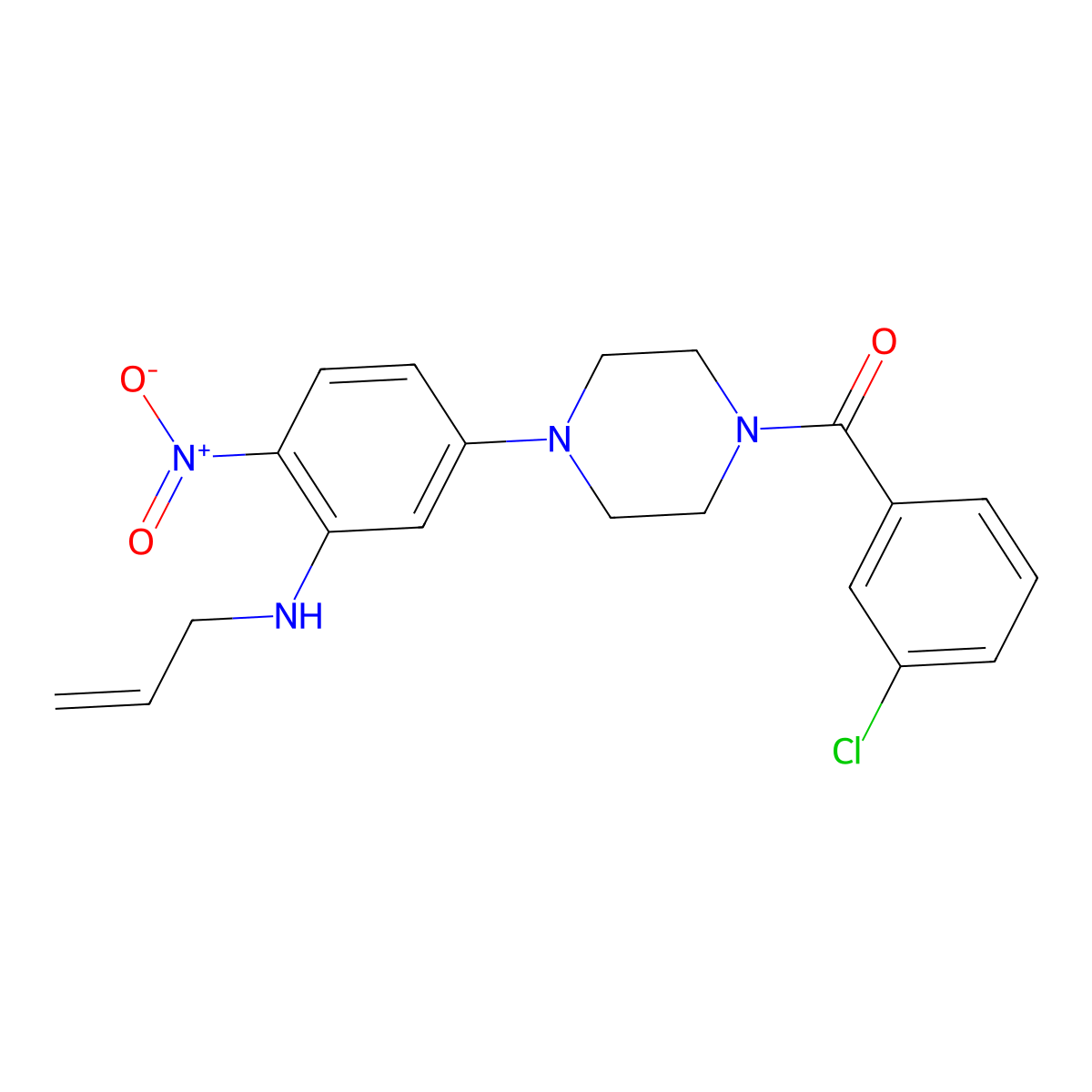 (3-Chlorophenyl)-[4-[4-nitro-3-(prop-2-enylamino)phenyl]piperazin-1-yl]methanone molecular structure, CAS 642430-26-0