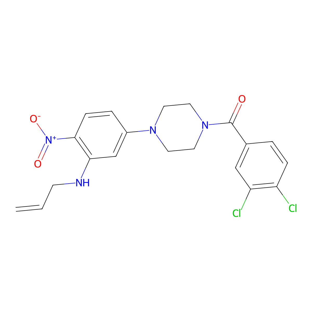(3,4-Dichlorophenyl)-[4-[4-nitro-3-(prop-2-enylamino)phenyl]piperazin-1-yl]methanone molecular structure, CAS 642430-30-6