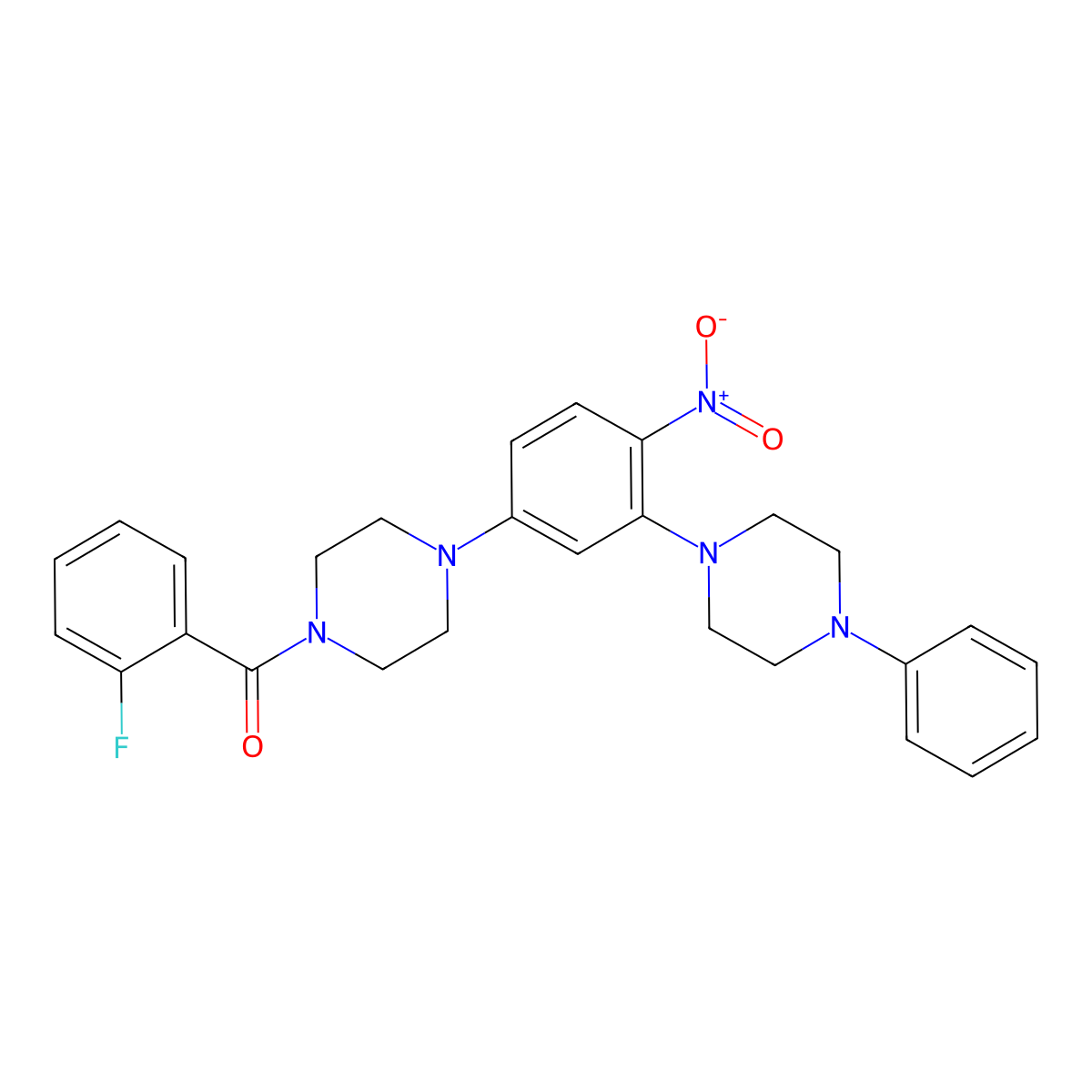 (2-Fluorophenyl)-[4-[4-nitro-3-(4-phenylpiperazin-1-yl)phenyl]piperazin-1-yl]methanone molecular structure, CAS 642430-44-2