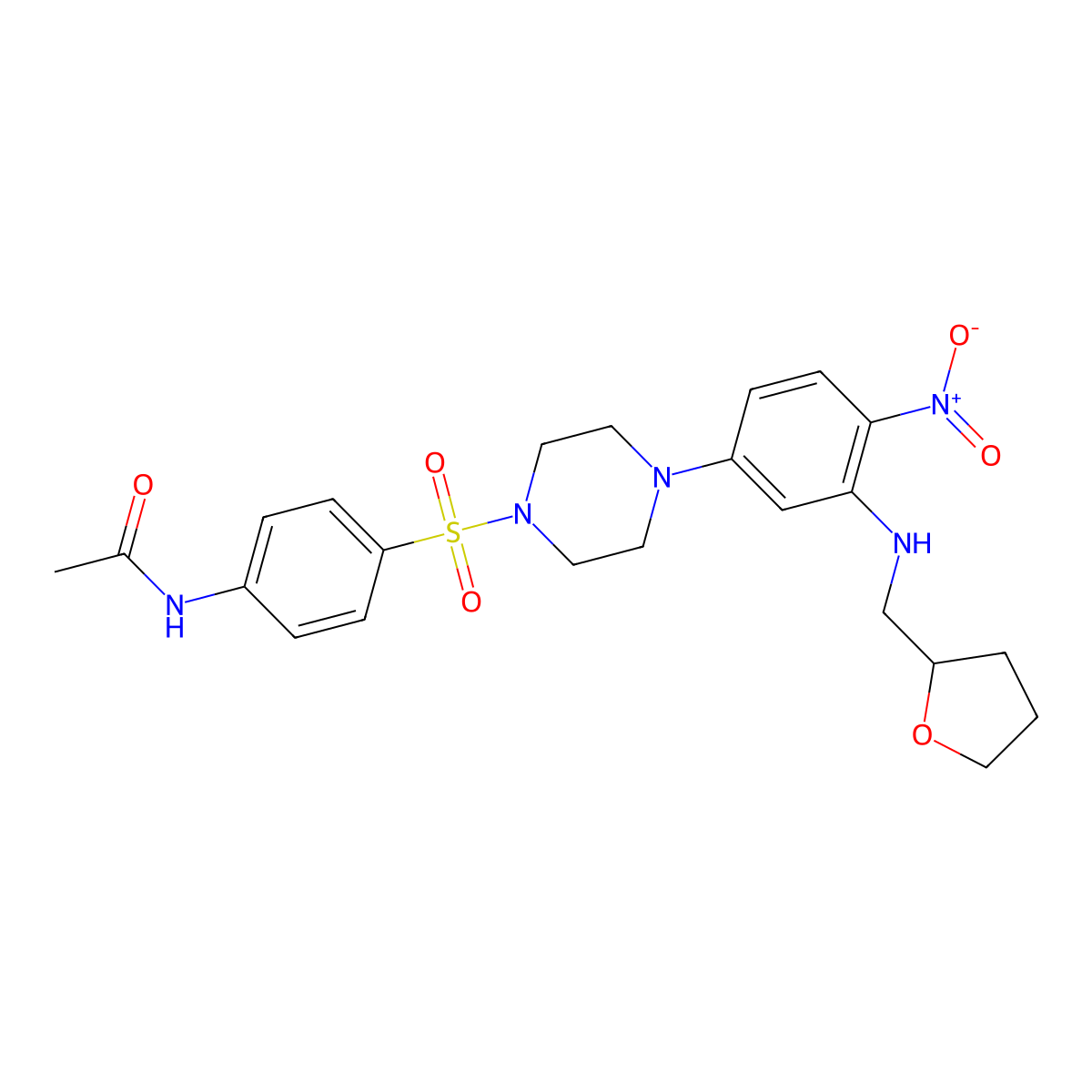 N-[4-[4-[4-nitro-3-(oxolan-2-ylmethylamino)phenyl]piperazin-1-yl]sulfonylphenyl]acetamide molecular structure, CAS 642430-75-9