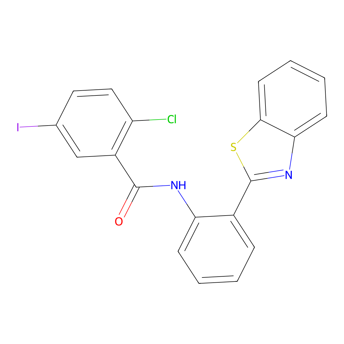 N-[2-(1,3-benzothiazol-2-yl)phenyl]-2-chloro-5-iodobenzamide molecular structure, CAS 642433-34-9