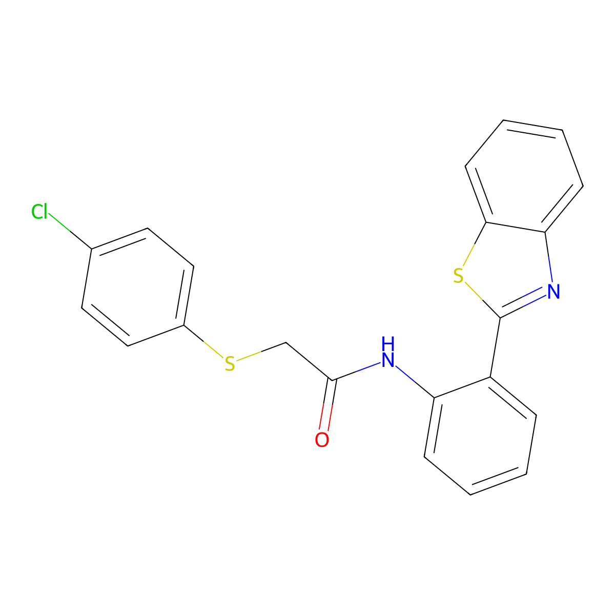 N-[2-(1,3-benzothiazol-2-yl)phenyl]-2-(4-chlorophenyl)sulfanylacetamide molecular structure, CAS 642433-96-3