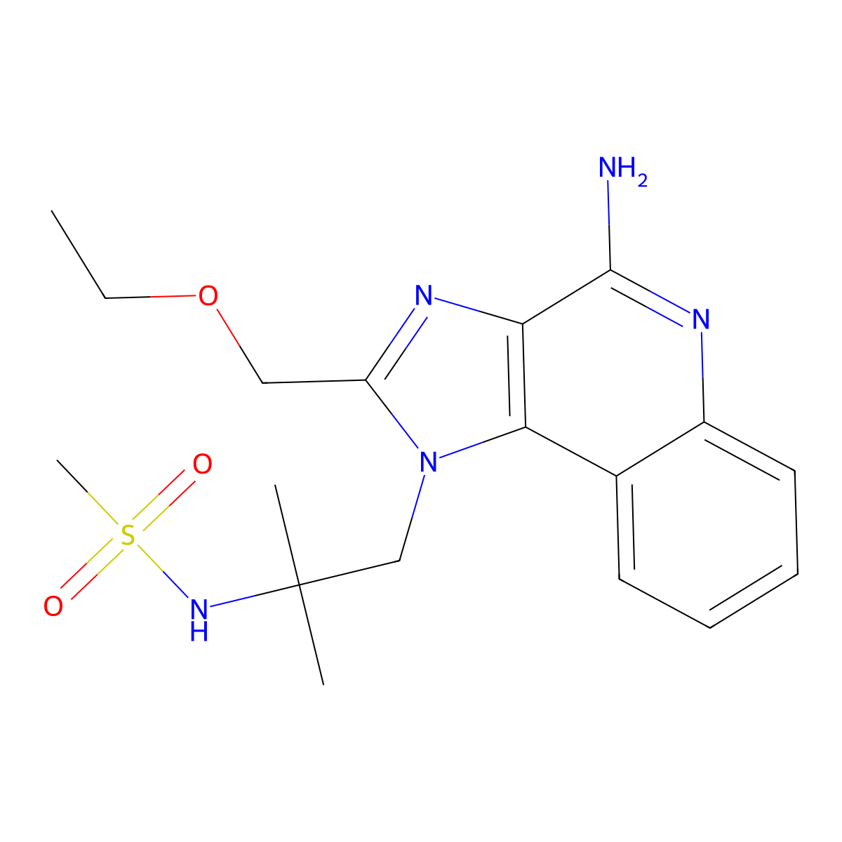 N-{2-[4-amino-2-(ethoxymethyl)-1H-imidazo[4,5-c]quinolin-1-yl]-1,1-dimethylethyl}methanesulfonamide molecular structure, CAS 642473-62-9