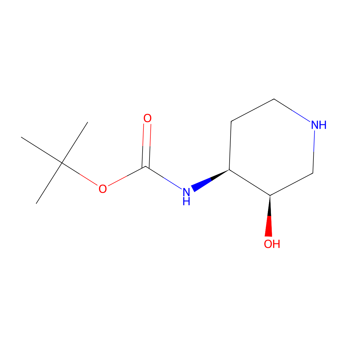 tert-butyl N-[(3R,4S)-3-hydroxypiperidin-4-yl]carbamate molecular structure, CAS 642478-29-3