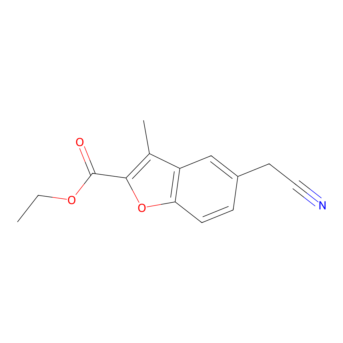 Ethyl 5-(cyanomethyl)-3-methyl-1-benzofuran-2-carboxylate molecular structure, CAS 64249-97-4