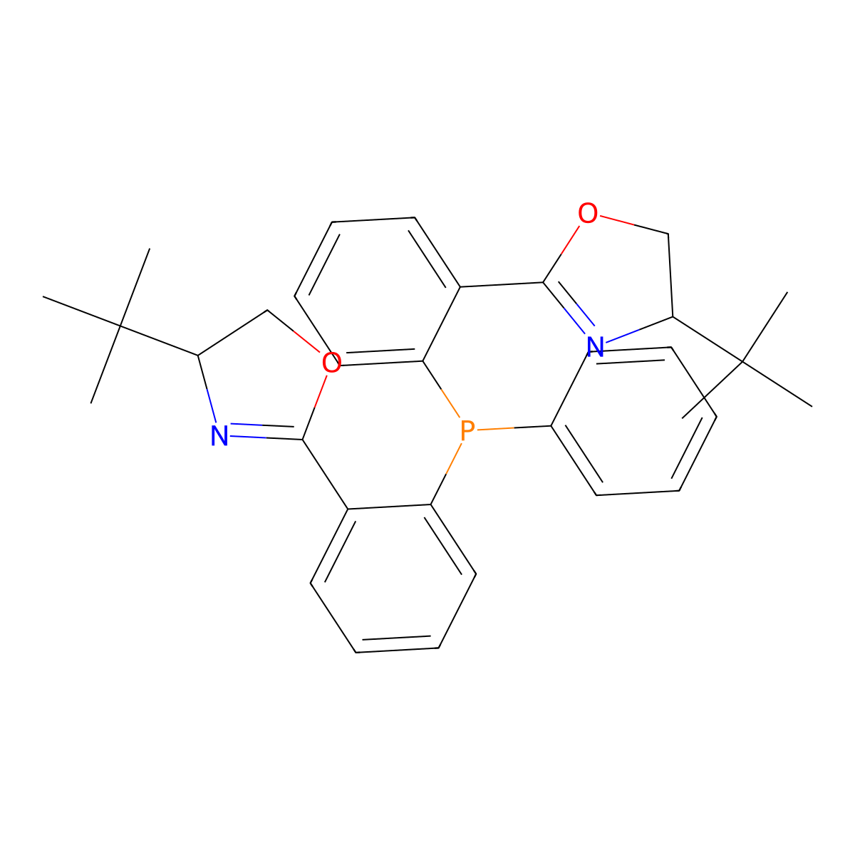 (4S,4'S)-2,2'-((Phenylphosphanediyl)bis(2,1-phenylene))bis(4-(tert-butyl)-4,5-dihydrooxazole) molecular structure, CAS 642491-11-0