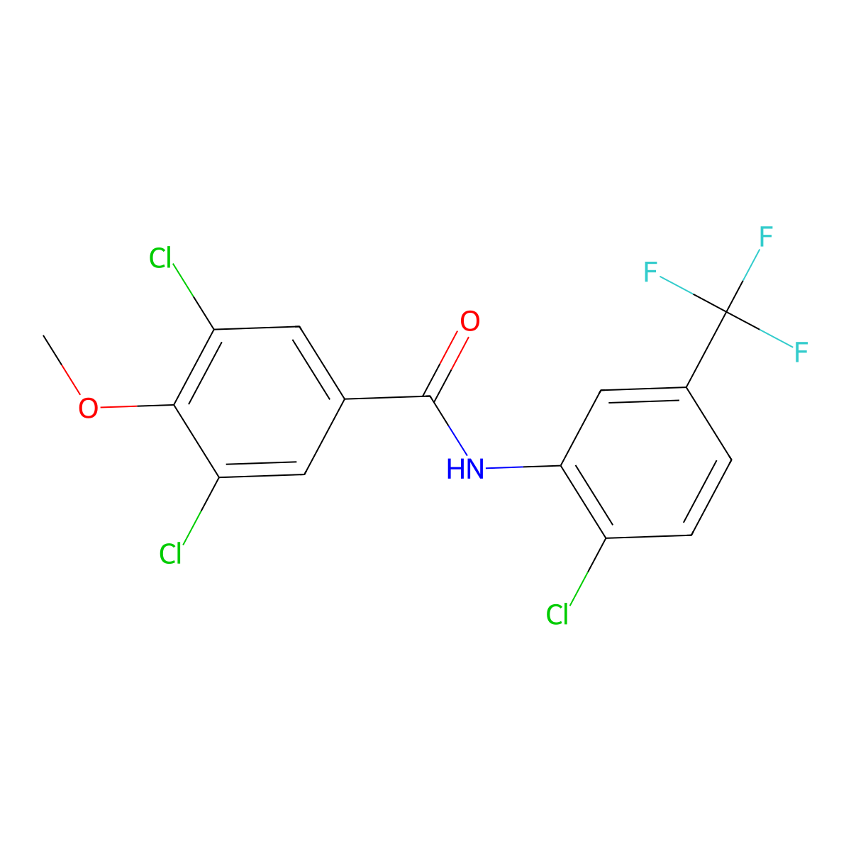 3,5-dichloro-N-[2-chloro-5-(trifluoromethyl)phenyl]-4-methoxybenzamide molecular structure, CAS 6425-25-8