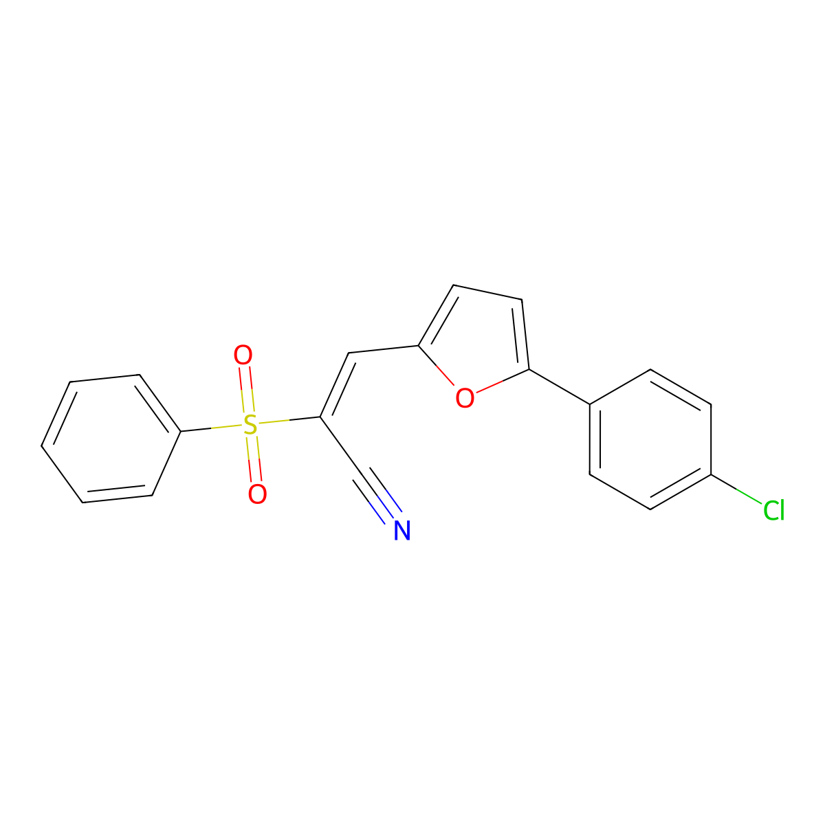 (2E)-2-(Benzenesulfonyl)-3-[5-(4-chlorophenyl)-furan-2-yl]prop-2-enenitrile molecular structure, CAS 64251-72-5