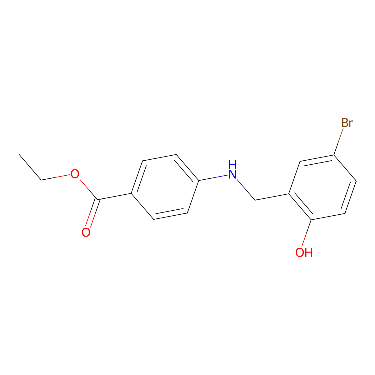 Ethyl 4-{[(5-bromo-2-hydroxyphenyl)methyl]amino}benzoate molecular structure, CAS 64260-89-5