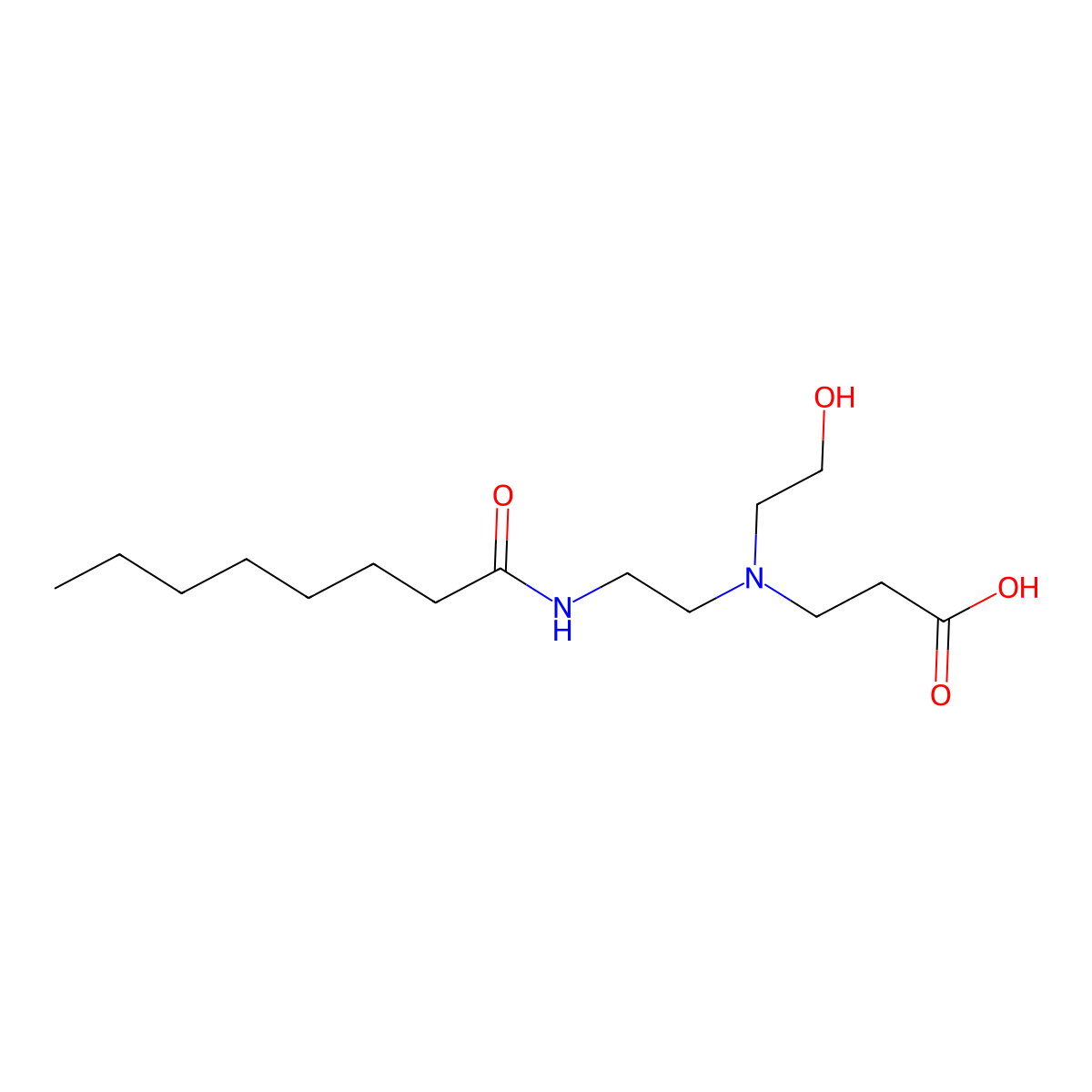 beta-Alanine, N-(2-hydroxyethyl)-N-(2-((1-oxooctyl)amino)ethyl)- molecular structure, CAS 64265-45-8
