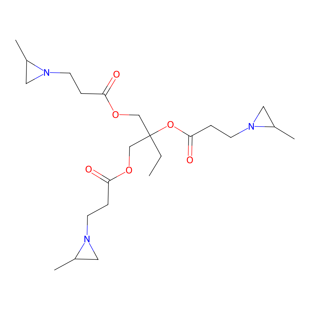 Trimethylolpropane tris(2-methyl-1-aziridinepropionate) molecular structure, CAS 64265-57-2