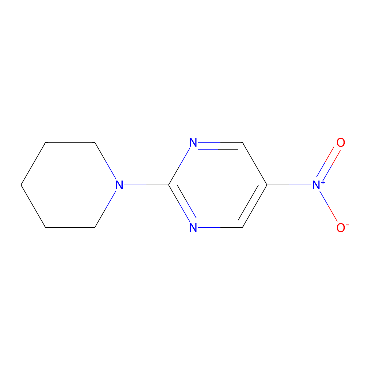 5-Nitro-2-(piperidin-1-yl)pyrimidine molecular structure, CAS 64269-43-8