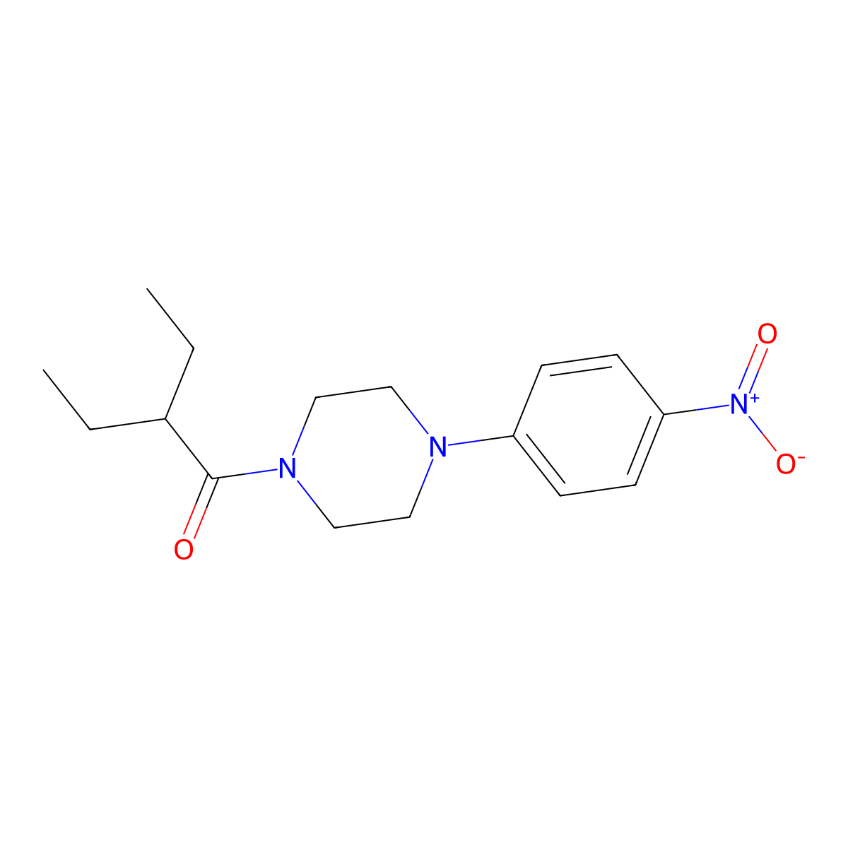 2-Ethyl-1-[4-(4-nitrophenyl)piperazin-1-yl]butan-1-one molecular structure, CAS 6428-56-4