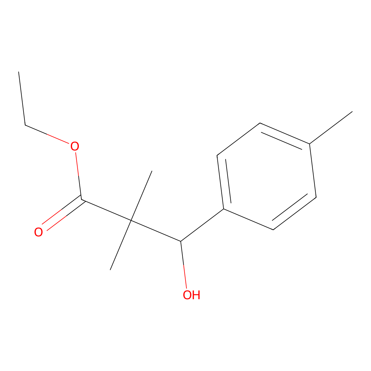 Ethyl 3-hydroxy-2,2-dimethyl-3-(p-tolyl)propanoate molecular structure, CAS 64284-54-4