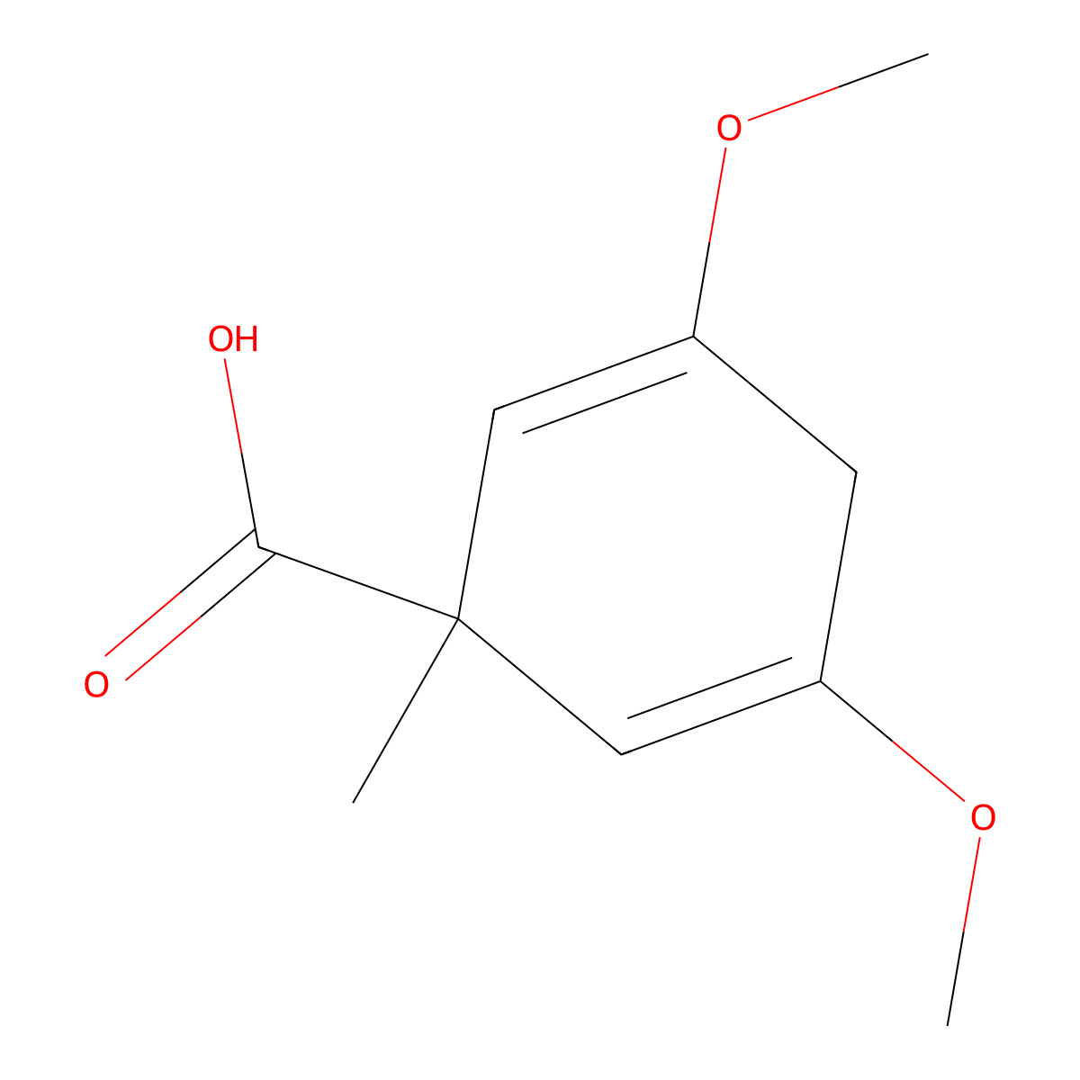 3,5-Dimethoxy-1-methylcyclohexa-2,5-dienecarboxylic acid molecular structure, CAS 64286-79-9