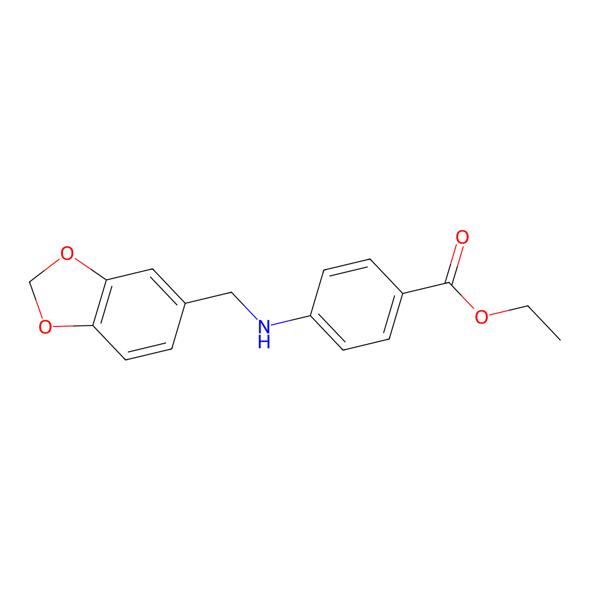 Ethyl 4-[(1,3-benzodioxol-5-ylmethyl)amino]benzoate molecular structure, CAS 64288-20-6