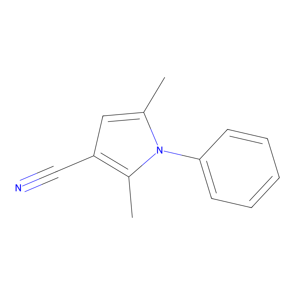 2,5-dimethyl-1-phenyl-1H-pyrrole-3-carbonitrile molecular structure, CAS 64288-46-6