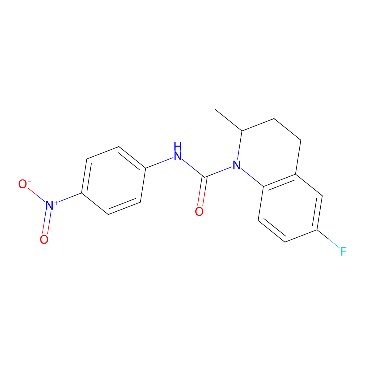 6-fluoro-2-methyl-N-(4-nitrophenyl)-3,4-dihydro-2H-quinoline-1-carboxamide molecular structure, CAS 6429-37-4