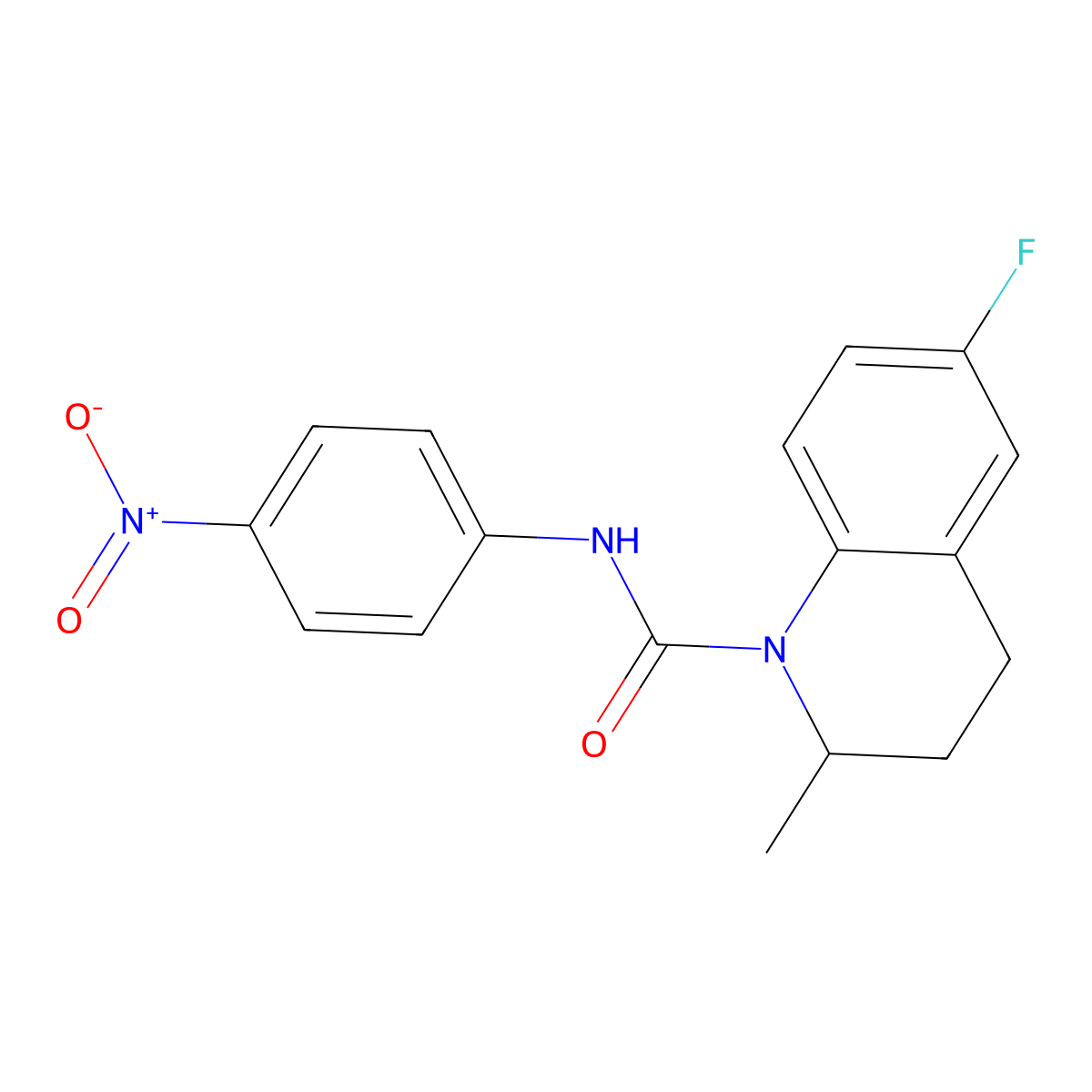 6-fluoro-2-methyl-N-(4-nitrophenyl)-3,4-dihydro-2H-quinoline-1-carboxamide molecular structure, CAS 6429-37-4