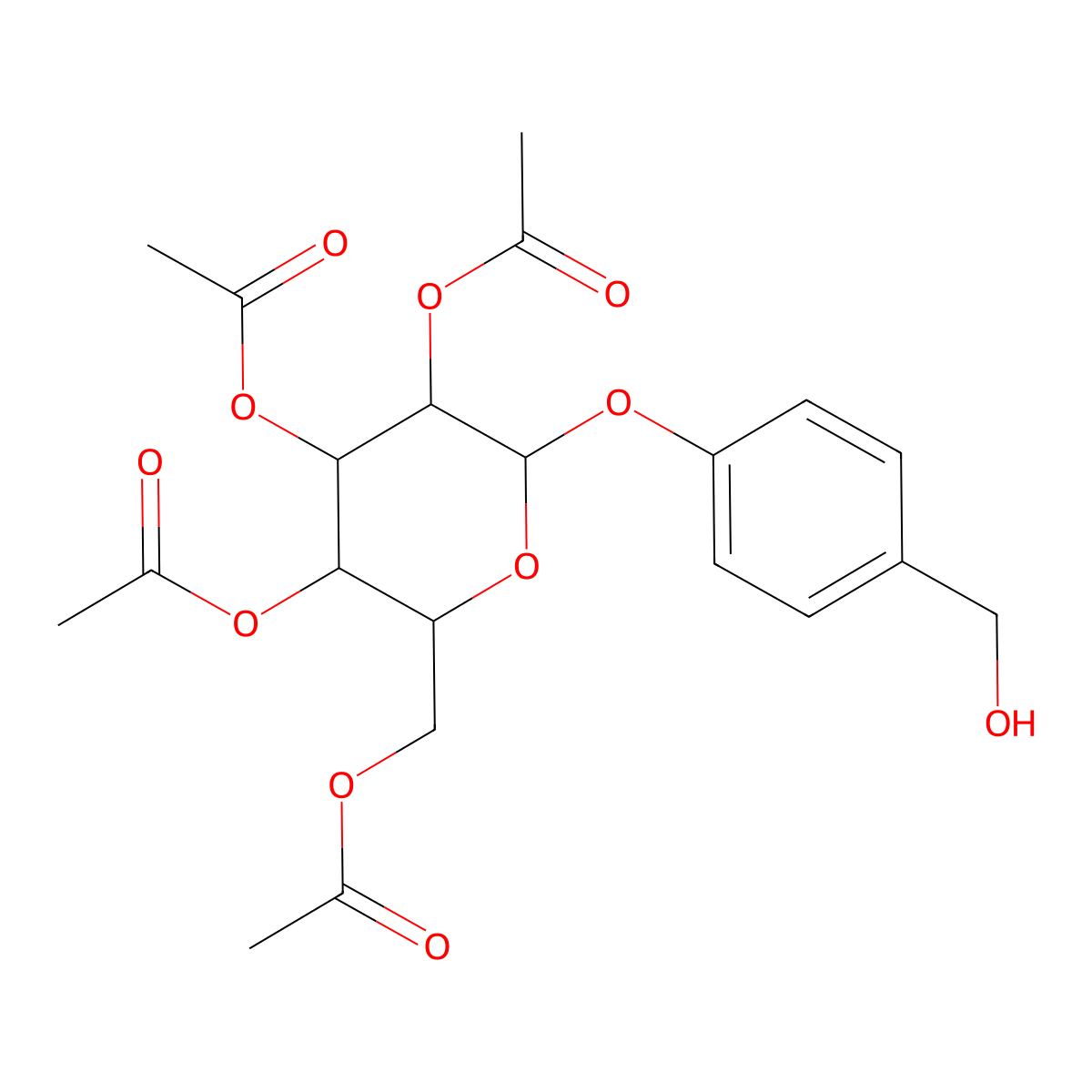 beta-D-Glucopyranoside, 4-(hydroxymethyl)phenyl, 2,3,4,6-tetraacetate molecular structure, CAS 64291-41-4