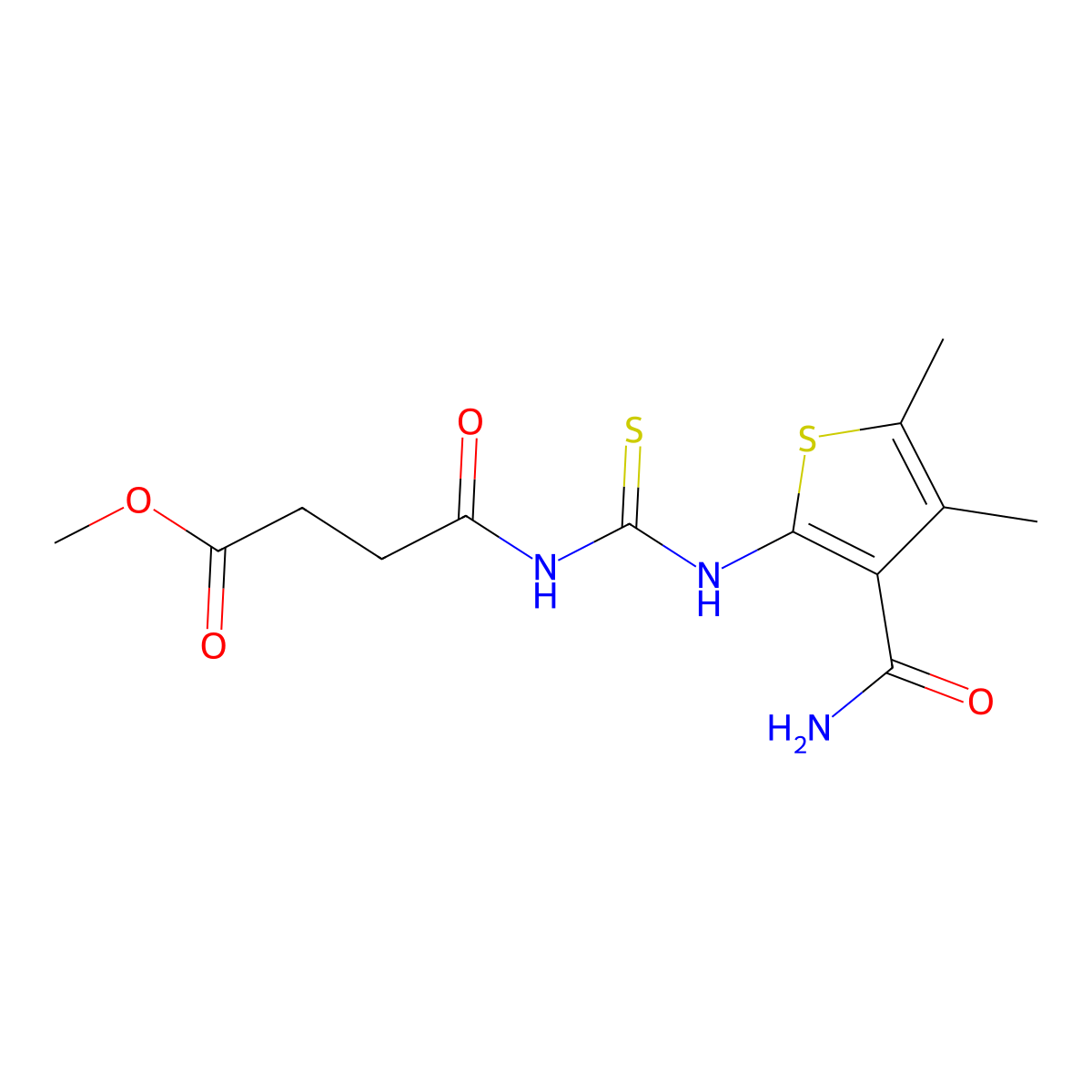 Methyl 4-{[(3-carbamoyl-4,5-dimethylthiophen-2-yl)carbamothioyl]amino}-4-oxobutanoate molecular structure, CAS 642943-89-3