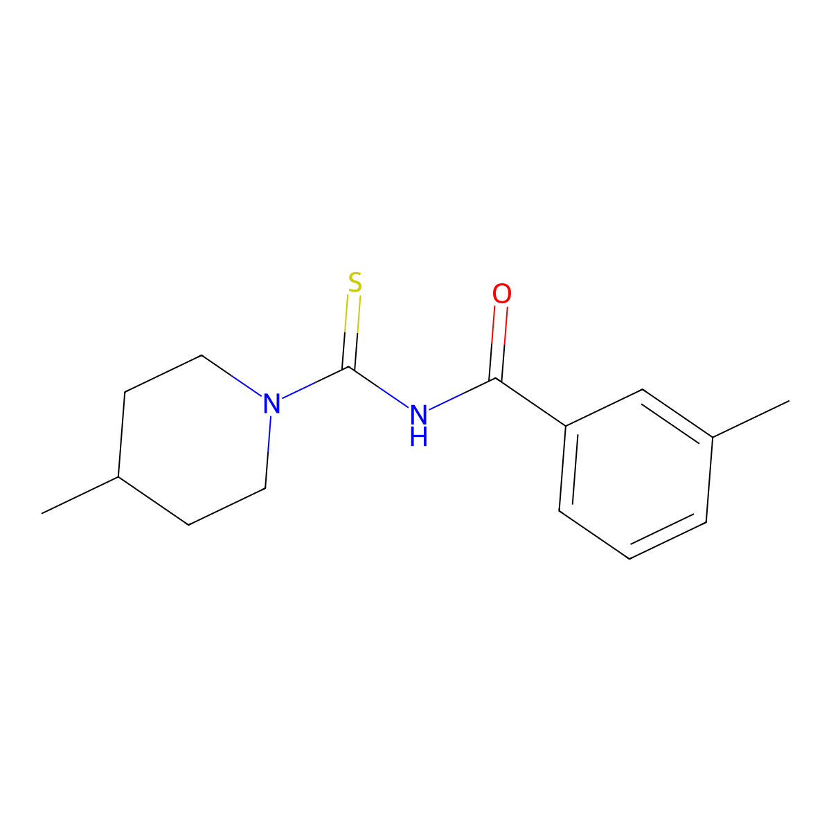 3-methyl-N-(4-methylpiperidine-1-carbothioyl)benzamide molecular structure, CAS 642944-59-0