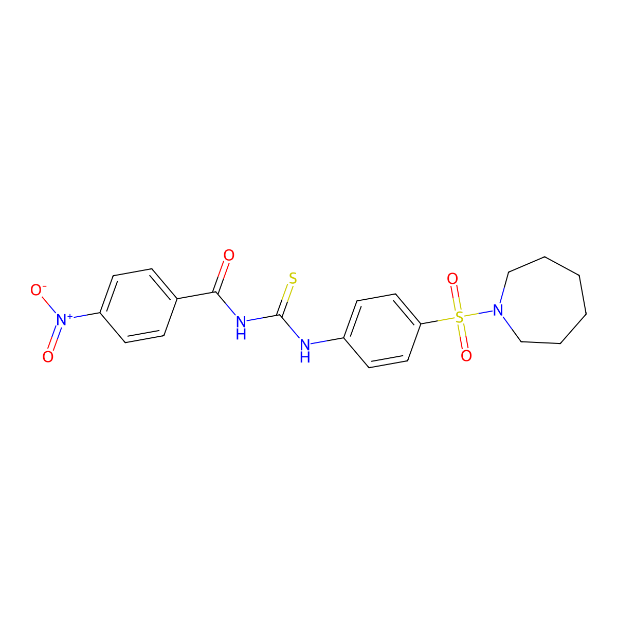 N-[[4-(azepan-1-ylsulfonyl)phenyl]carbamothioyl]-4-nitrobenzamide molecular structure, CAS 642948-84-3