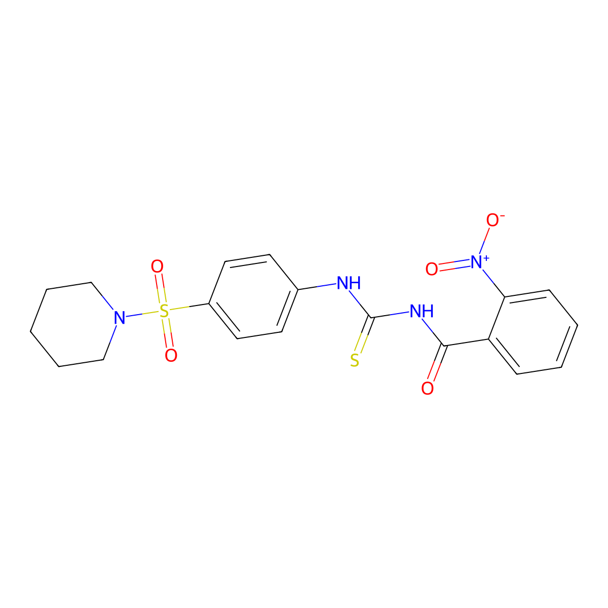 2-nitro-N-[(4-piperidin-1-ylsulfonylphenyl)carbamothioyl]benzamide molecular structure, CAS 642949-84-6