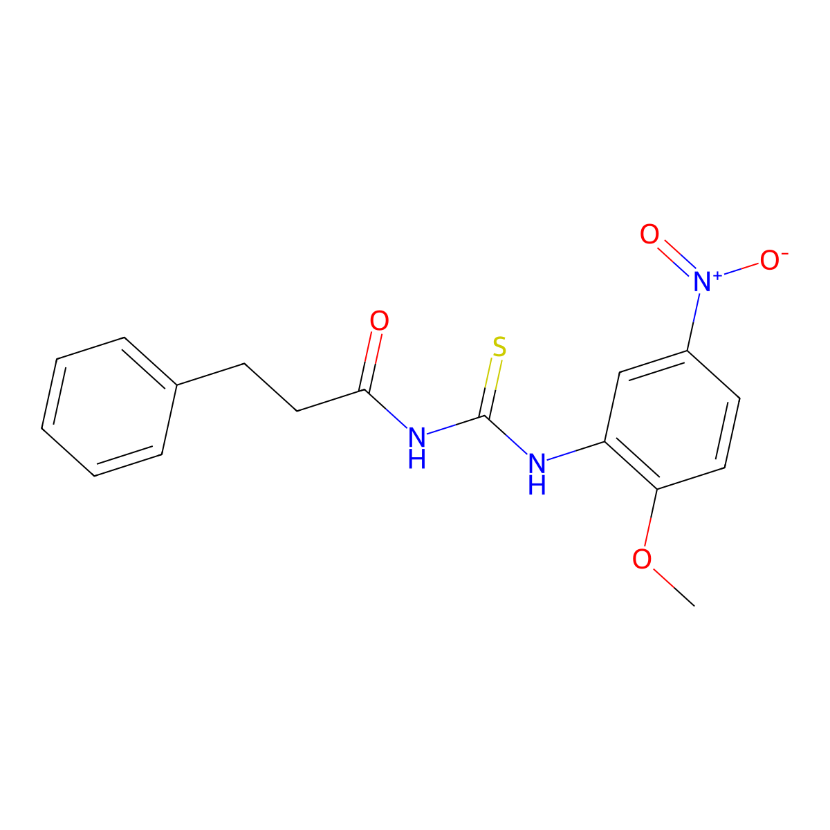 N-[(2-methoxy-5-nitrophenyl)carbamothioyl]-3-phenylpropanamide molecular structure, CAS 642950-28-5