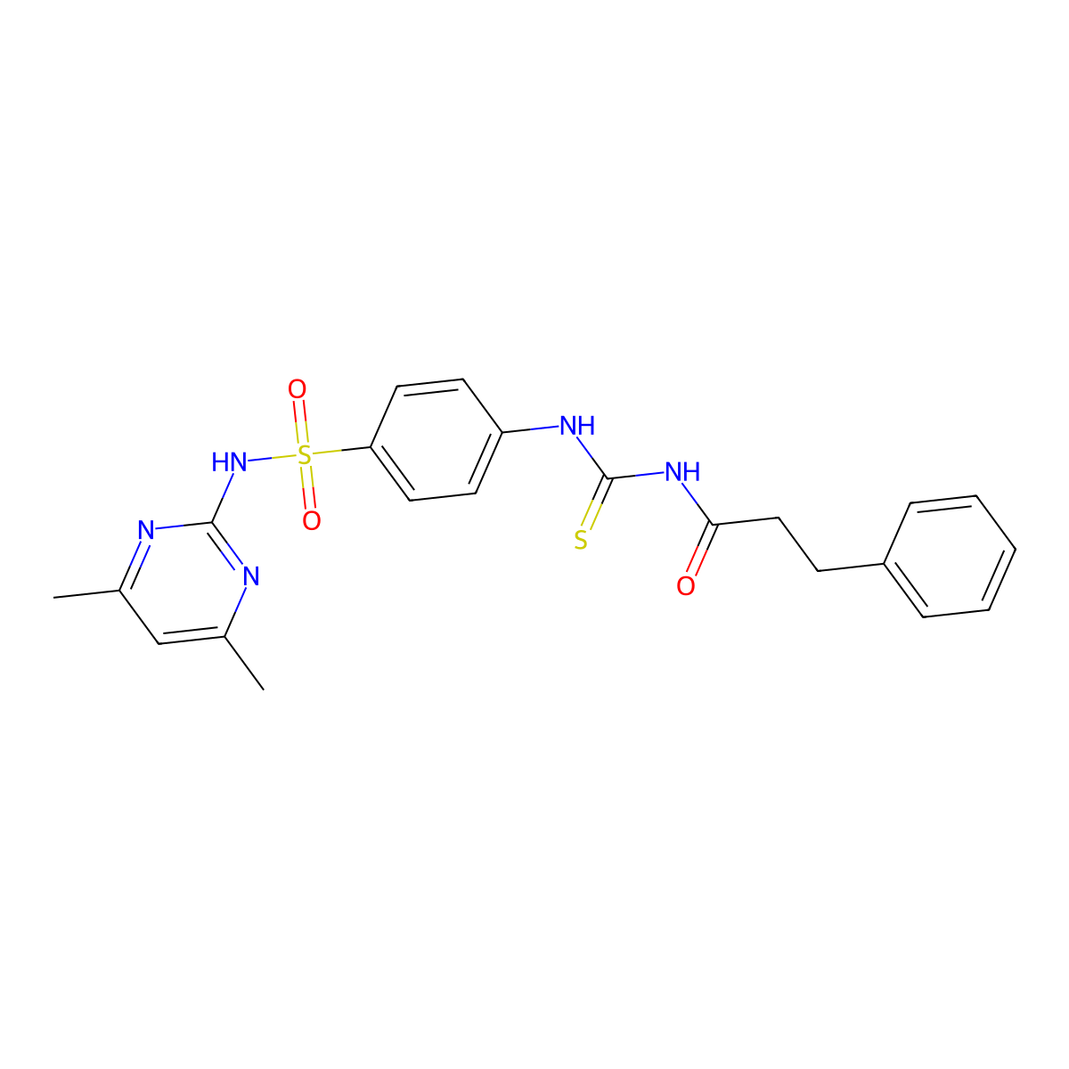 N-({4-[(4,6-dimethylpyrimidin-2-yl)sulfamoyl]phenyl}carbamothioyl)-3-phenylpropanamide molecular structure, CAS 642950-68-3