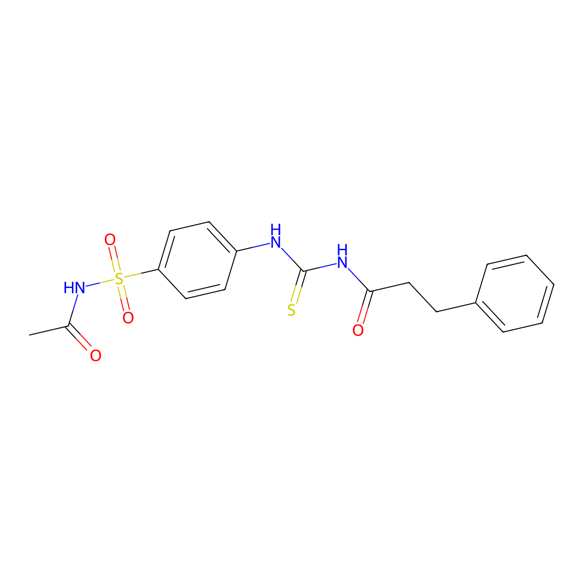 N-[[4-(acetylsulfamoyl)phenyl]carbamothioyl]-3-phenylpropanamide molecular structure, CAS 642951-20-0