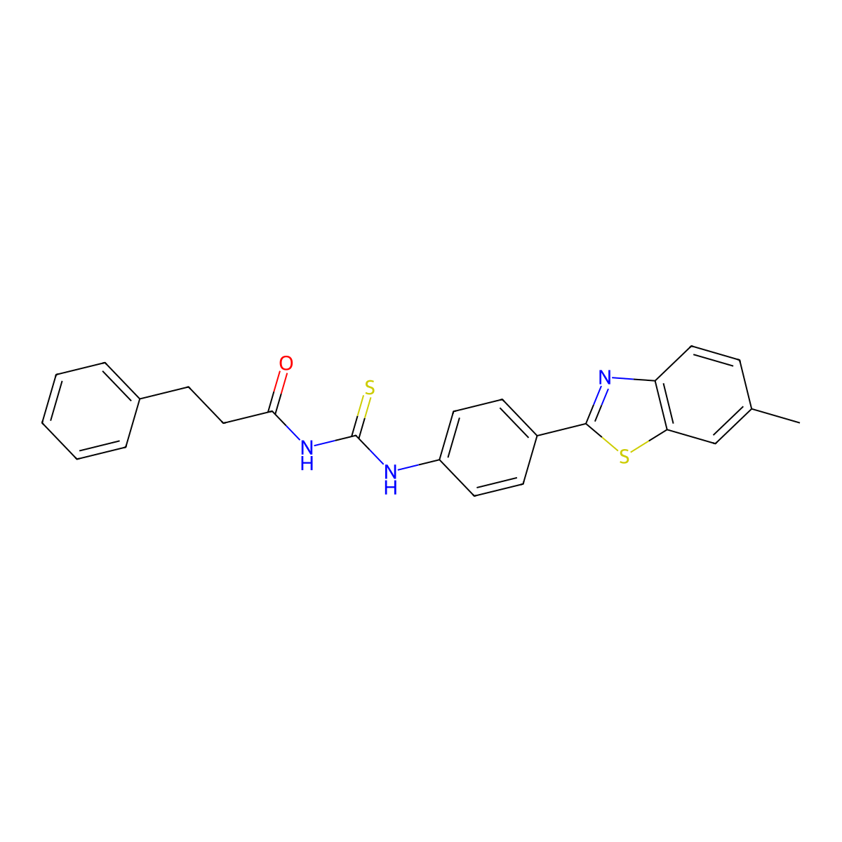 N-[[4-(6-methyl-1,3-benzothiazol-2-yl)phenyl]carbamothioyl]-3-phenylpropanamide molecular structure, CAS 642951-22-2