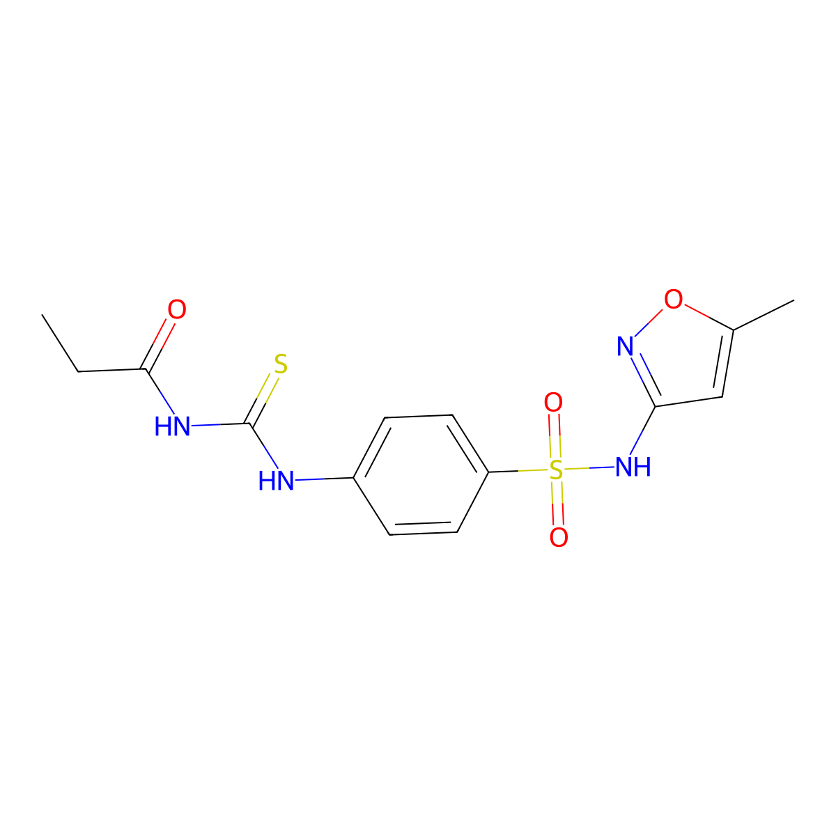 N-[[4-[(5-methyl-1,2-oxazol-3-yl)sulfamoyl]phenyl]carbamothioyl]propanamide molecular structure, CAS 642956-29-4