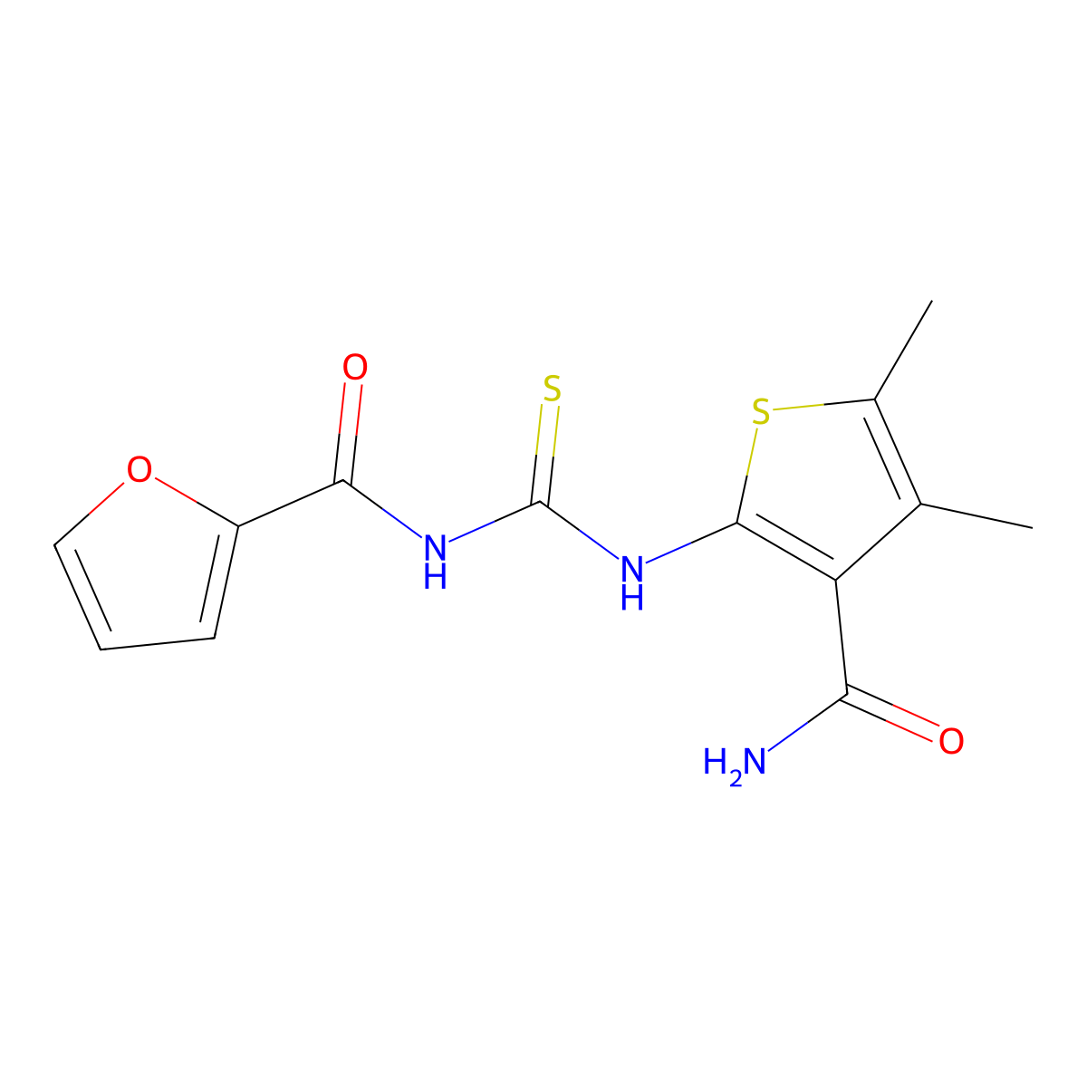 N-[(3-carbamoyl-4,5-dimethylthiophen-2-yl)carbamothioyl]furan-2-carboxamide molecular structure, CAS 642957-68-4