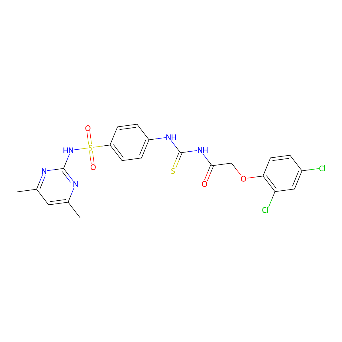 2-(2,4-dichlorophenoxy)-N-[[4-[(4,6-dimethylpyrimidin-2-yl)sulfamoyl]phenyl]carbamothioyl]acetamide molecular structure, CAS 642957-81-1